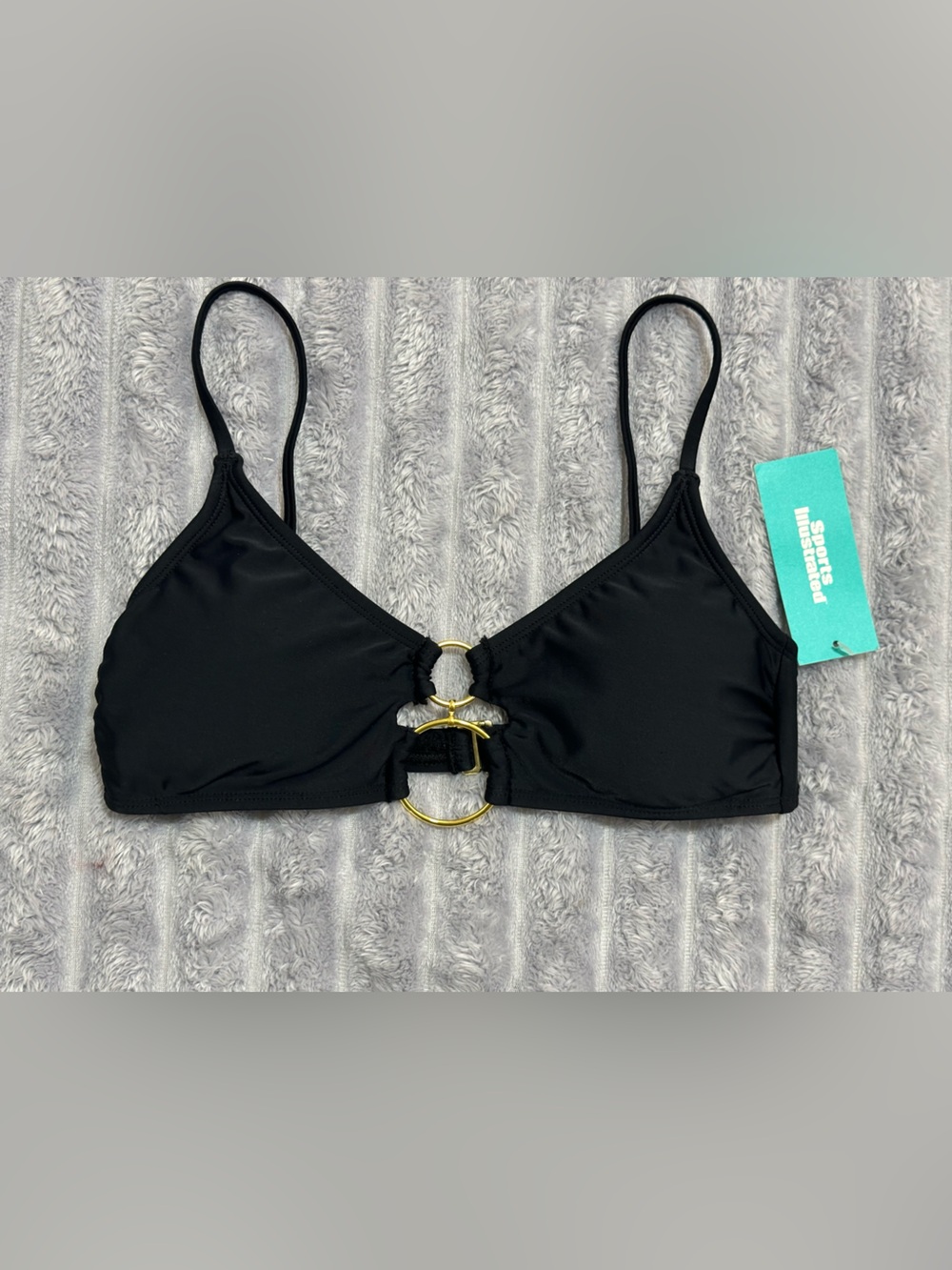 Sports Illustrated Swim Black Bikini Top with Gold Ring Accents